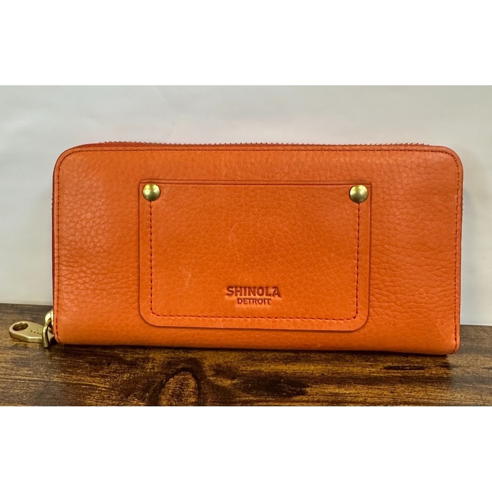Shinola Detroit The Pocket Zip Wallet in Bold Orange Leather NEW $295 MSRP - Picture 2 of 16